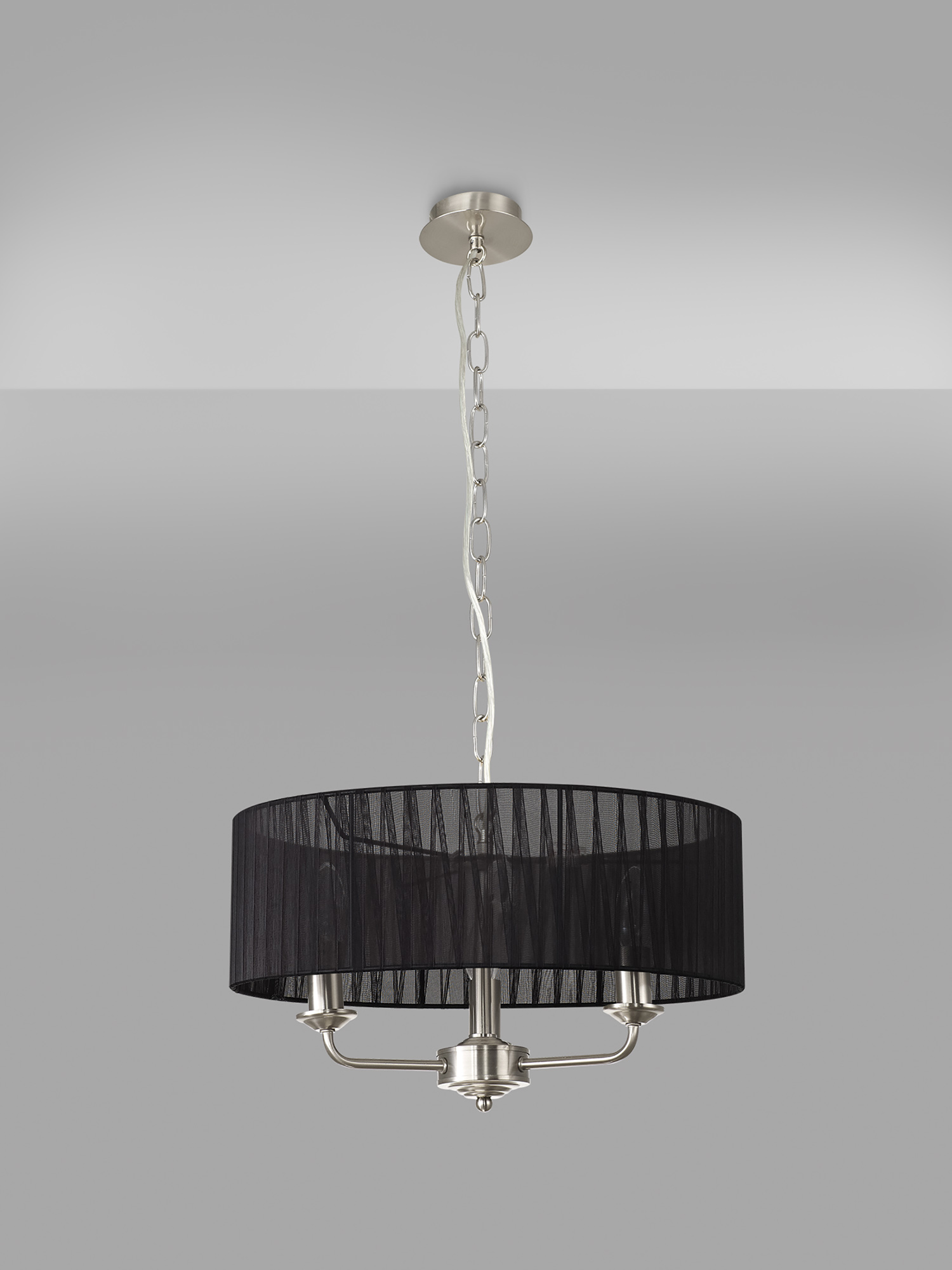 Banyan 3 Light Multi Arm Pendant With 45cm x 15cm Organza Shade Satin Nickel/Black DK0875  Deco Banyan
